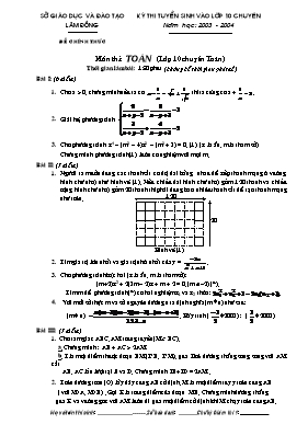 Đề thi tuyển sinh vào lớp 10 chuyên Lâm Đồng năm học 2003 - 2004 môn thi Toán (lớp 10 chuyên toán)